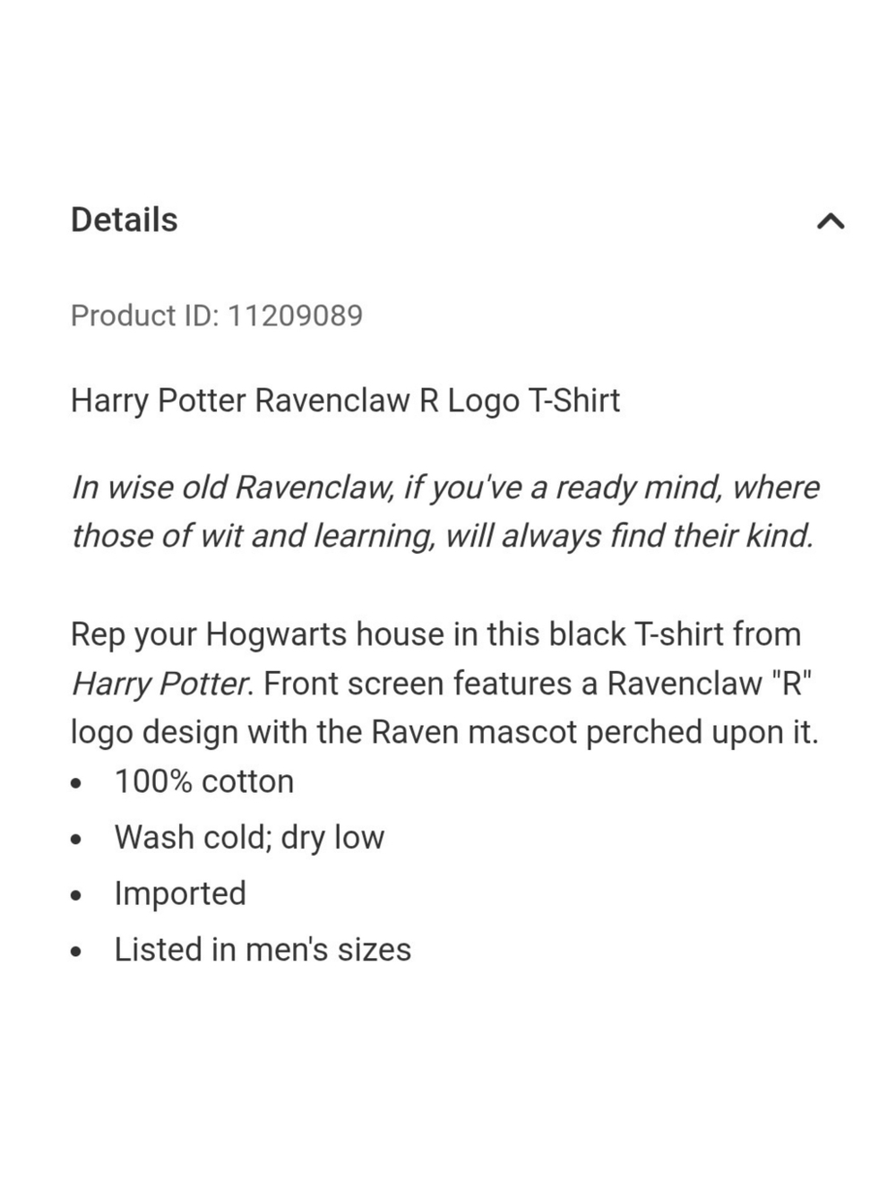 Harry Potter Ravenclaw R Men's Graphic Tee Intelligence, Wit, Creativity - Picture 10 of 10